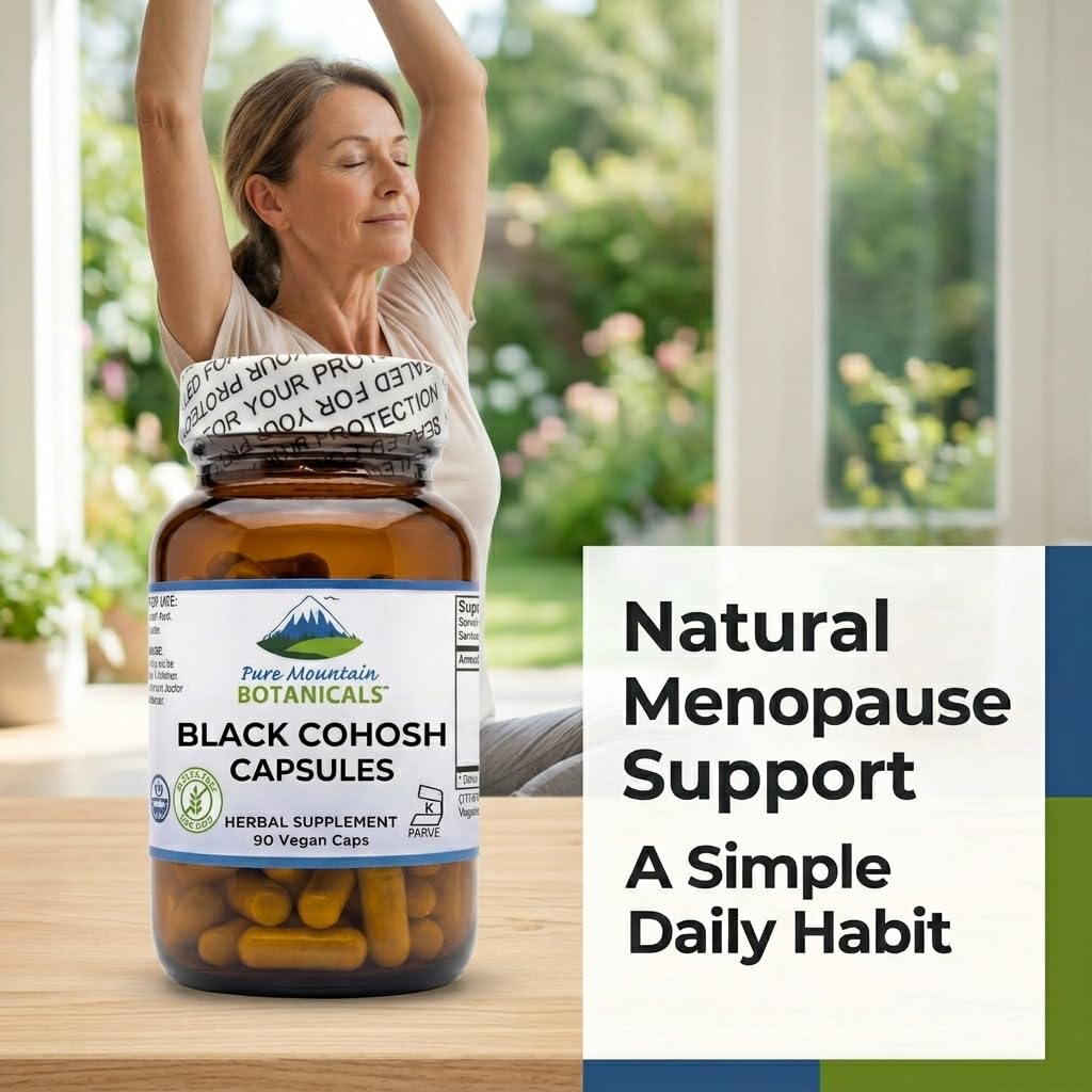 Back of Pure Mountain Botanicals Black Cohosh bottle showing ingredients