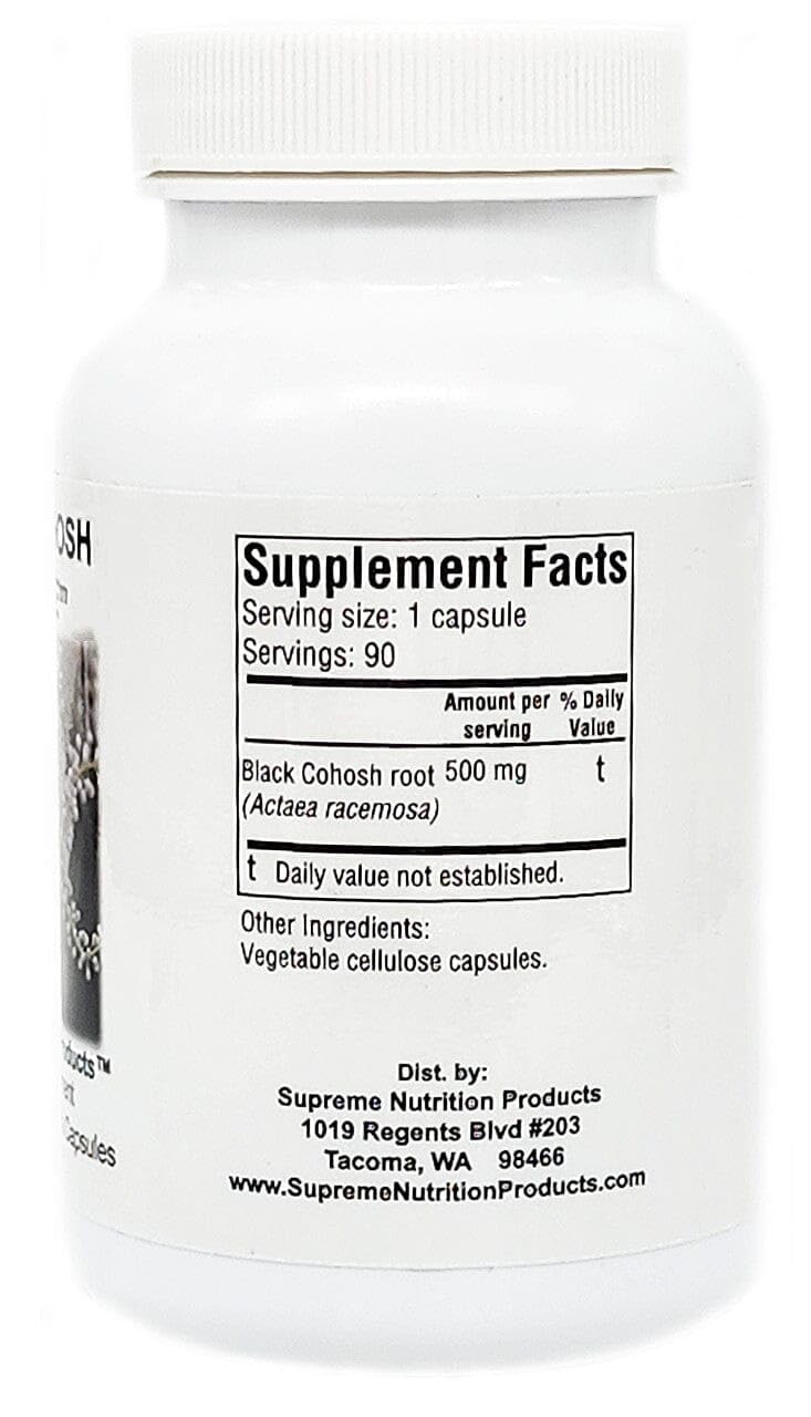 Supreme Nutrition Black Cohosh supplement bottle label details