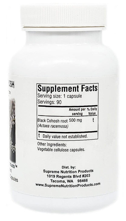 Supreme Nutrition Black Cohosh supplement bottle label details