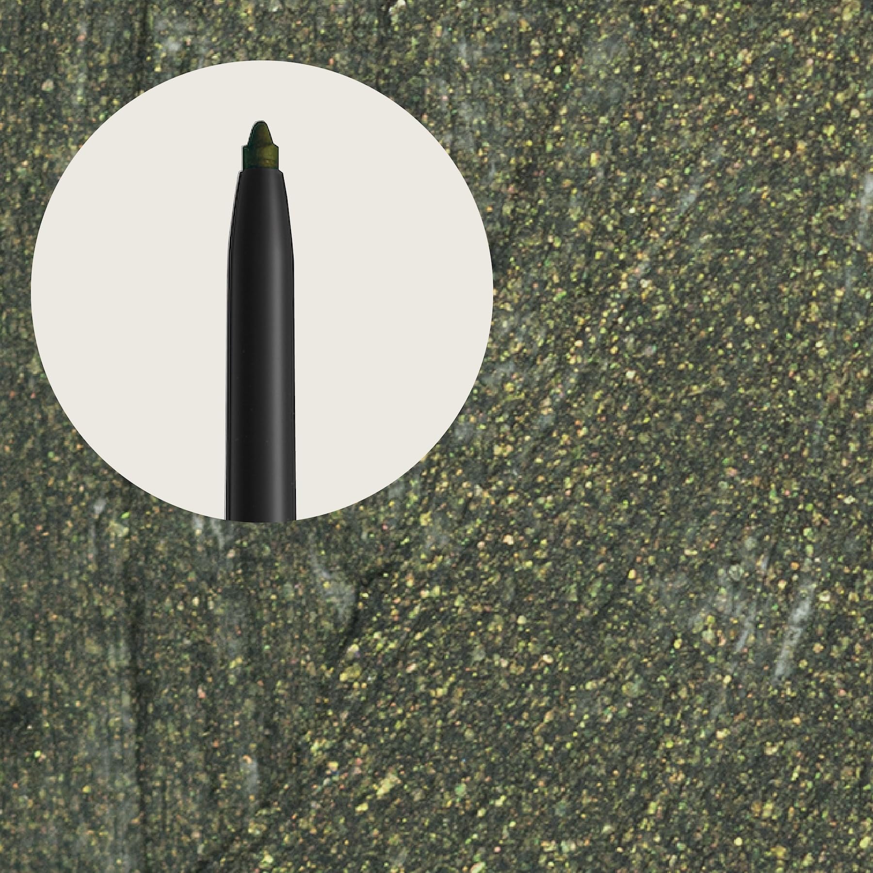 Swatch of Sandstone Scandinavia Green Envy metallic waterproof eyeliner