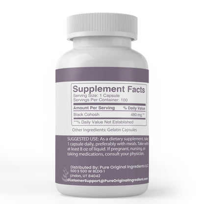 Pure Original Ingredients Black Cohosh Root supplement label details