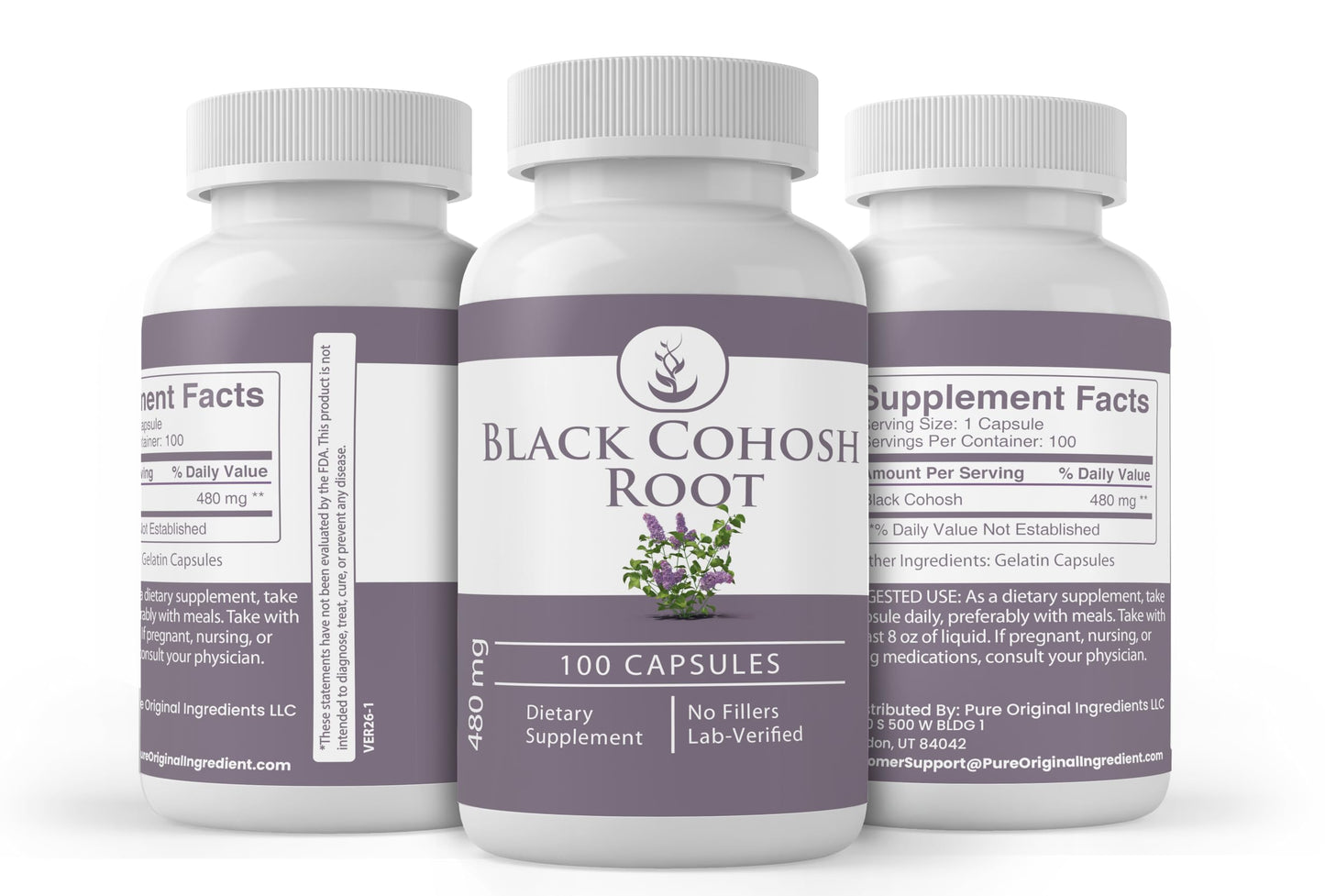 Authentic USA imported Black Cohosh Root 100 capsule bottle