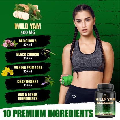 Close up of BMVINVOL Wild Yam bottle branding