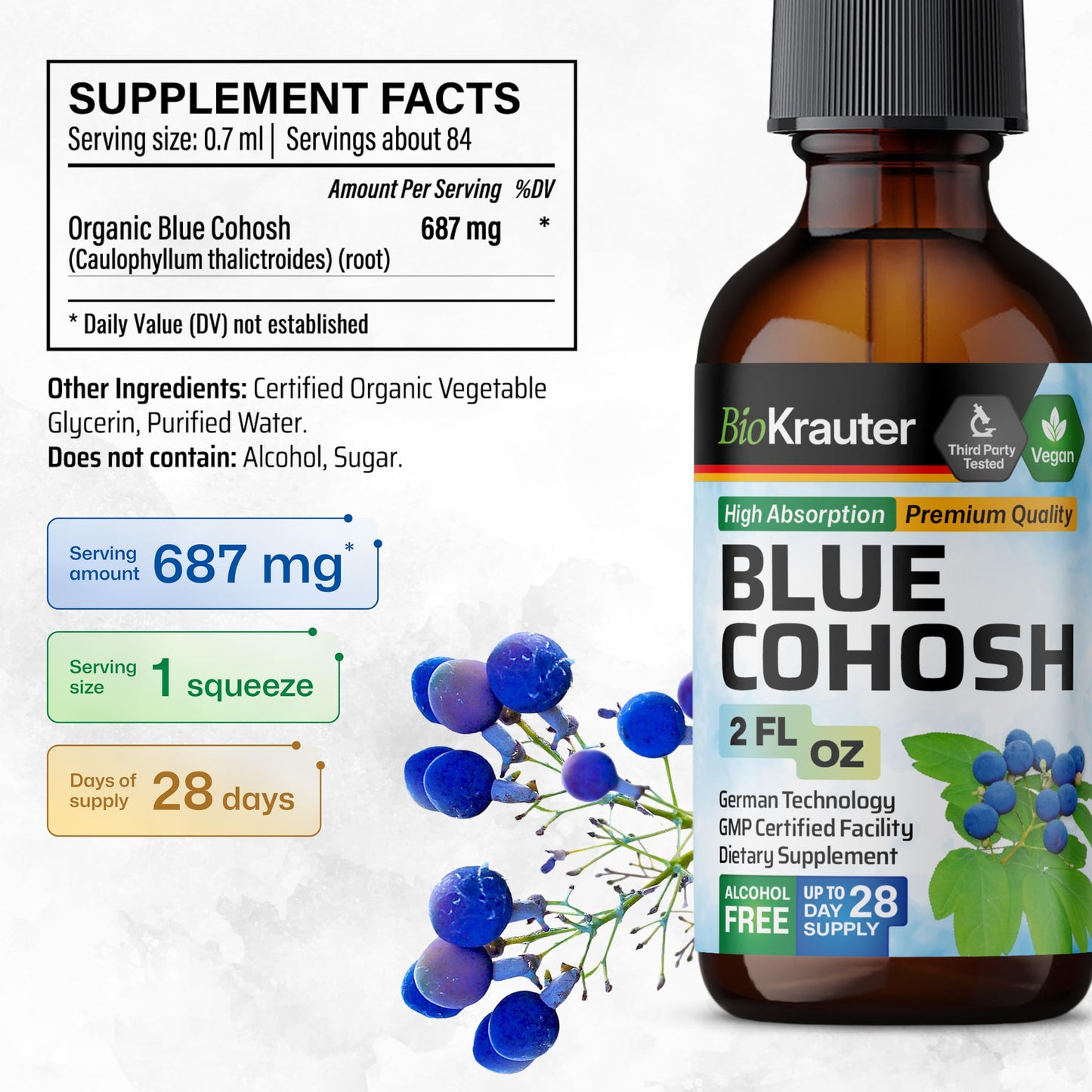 Side view of Bio Krauter Blue Cohosh herbal extract bottle