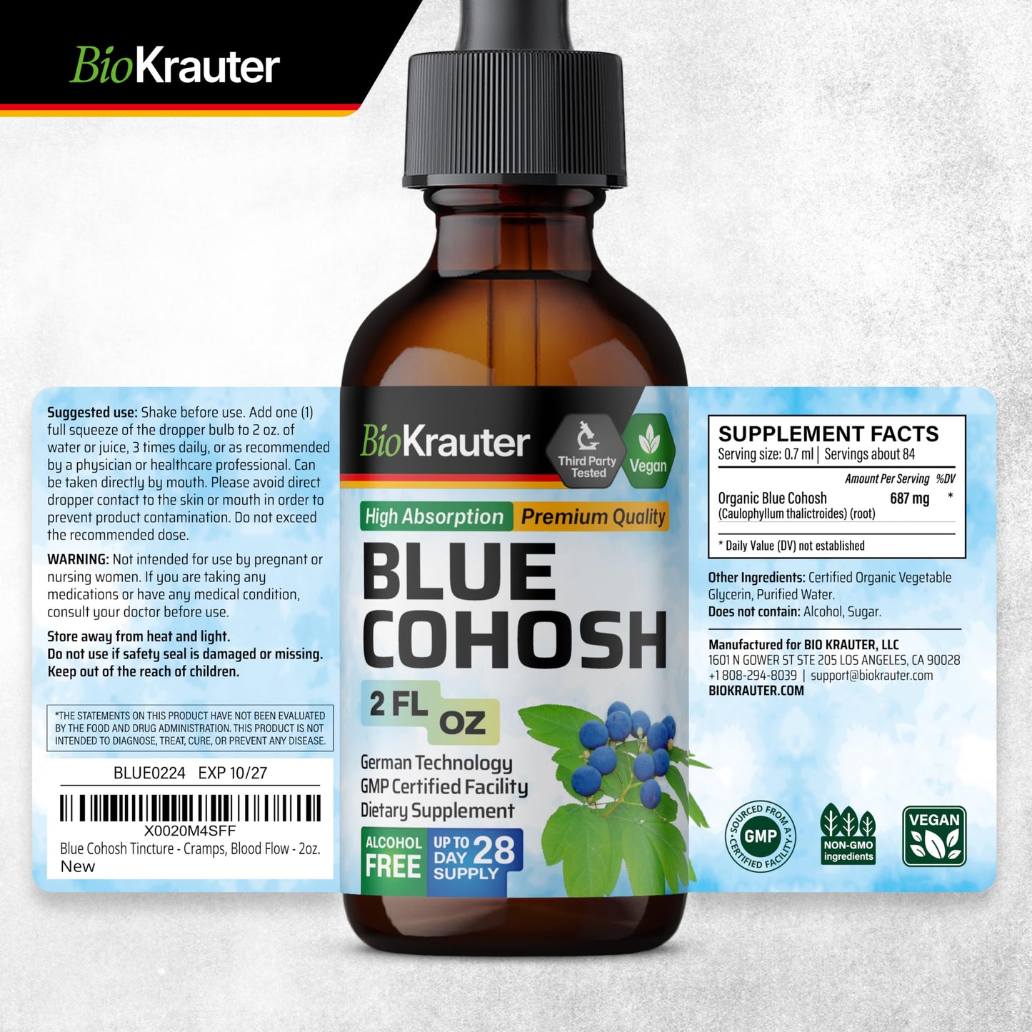 Bio Krauter Blue Cohosh Tincture 28 day supply bottle