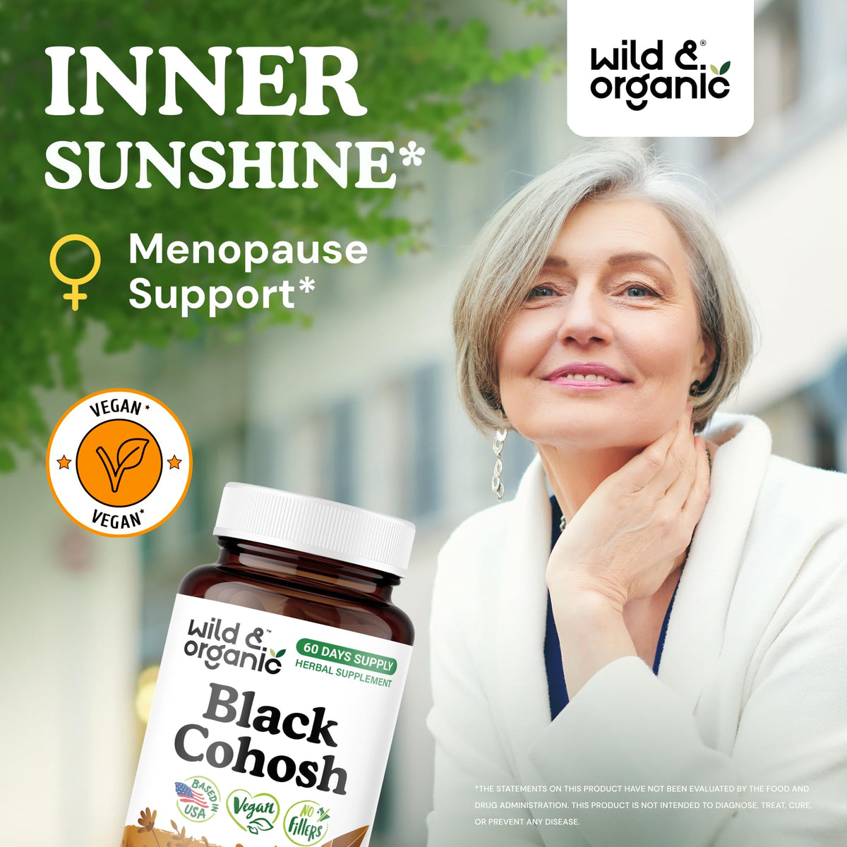 Close up of Wild & Organic Black Cohosh supplement label details