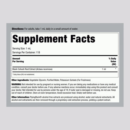 Liquid root extract drops bottle side profile with detailed nutritional ingredient label