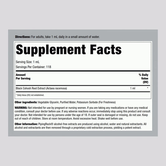 Liquid root extract drops bottle side profile with detailed nutritional ingredient label