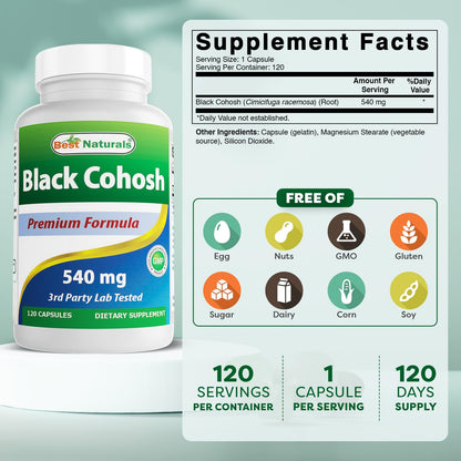 Best Naturals Black Cohosh supplement bottle label details