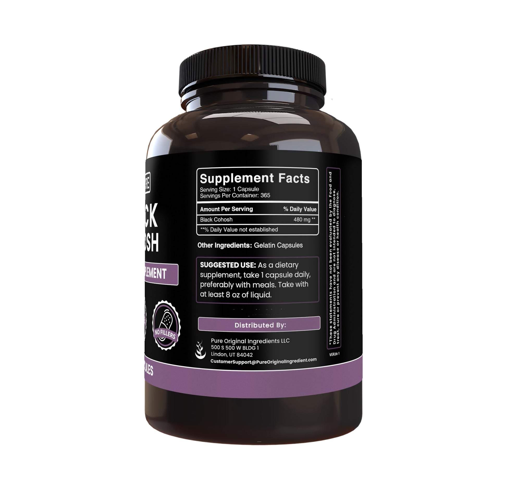Pure Original Ingredients Black Cohosh supplement label details