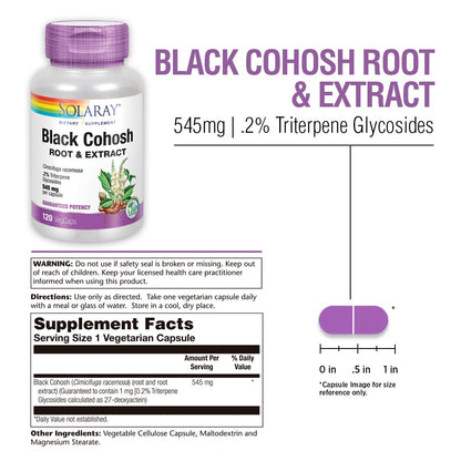 Side profile of Solaray Black Cohosh vegetarian capsules bottle