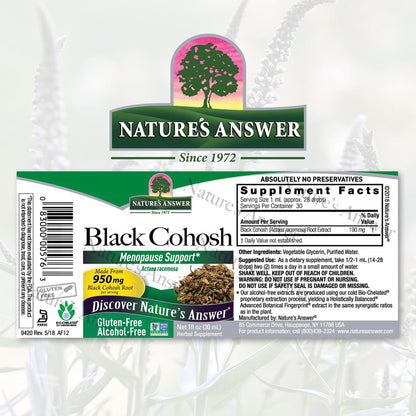 Nature's Answer Alcohol-Free Black Cohosh liquid supplement label details