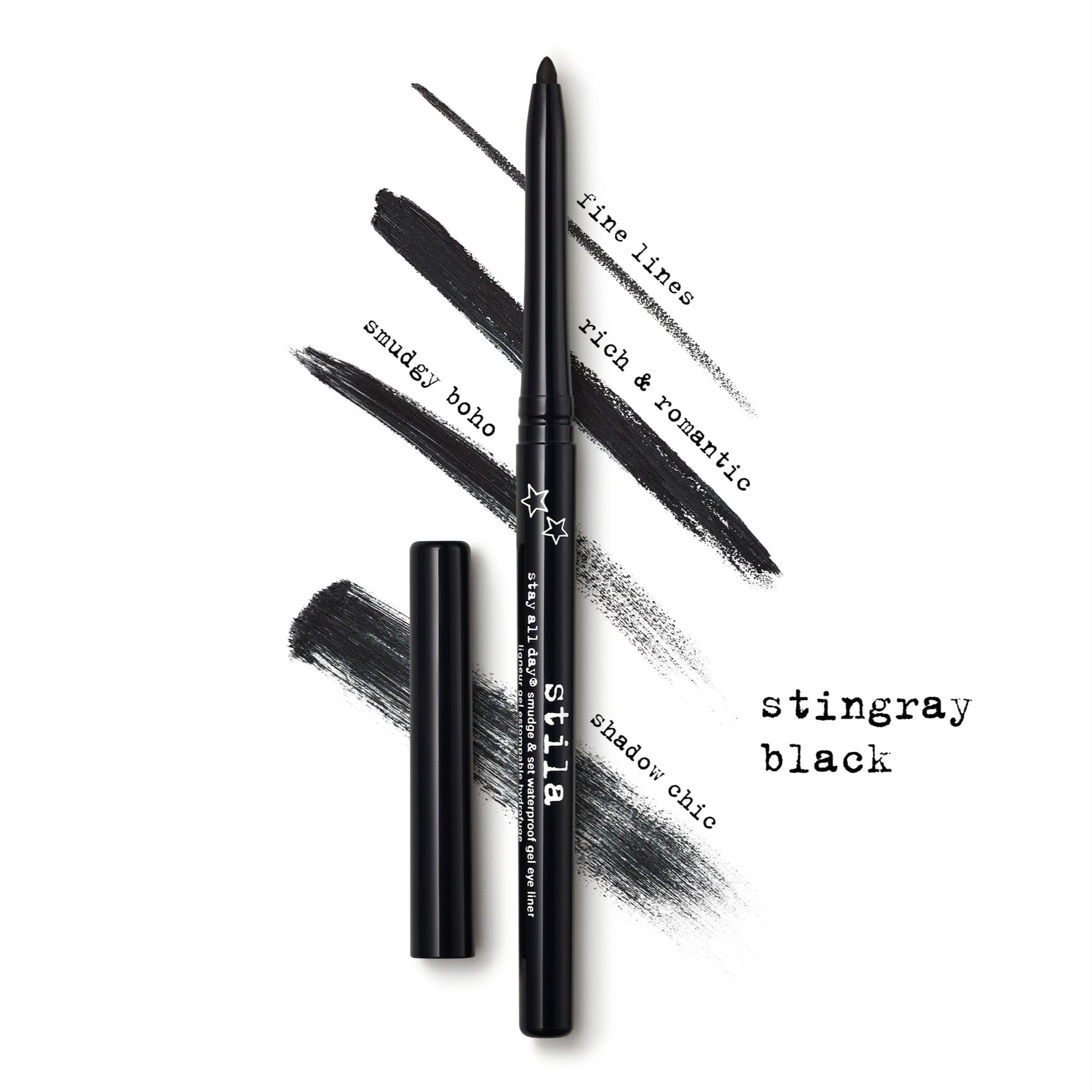 Stila Stingray Black gel liner swatch on skin