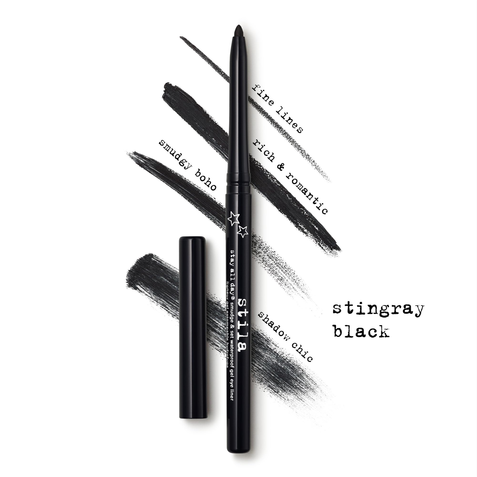 Stila Stingray Black gel liner swatch on skin