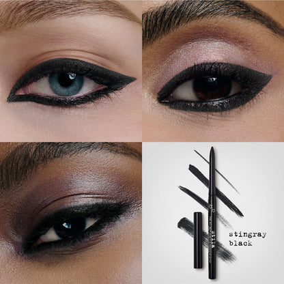 Model wearing Stila Stay All Day gel eyeliner for smoky eye look