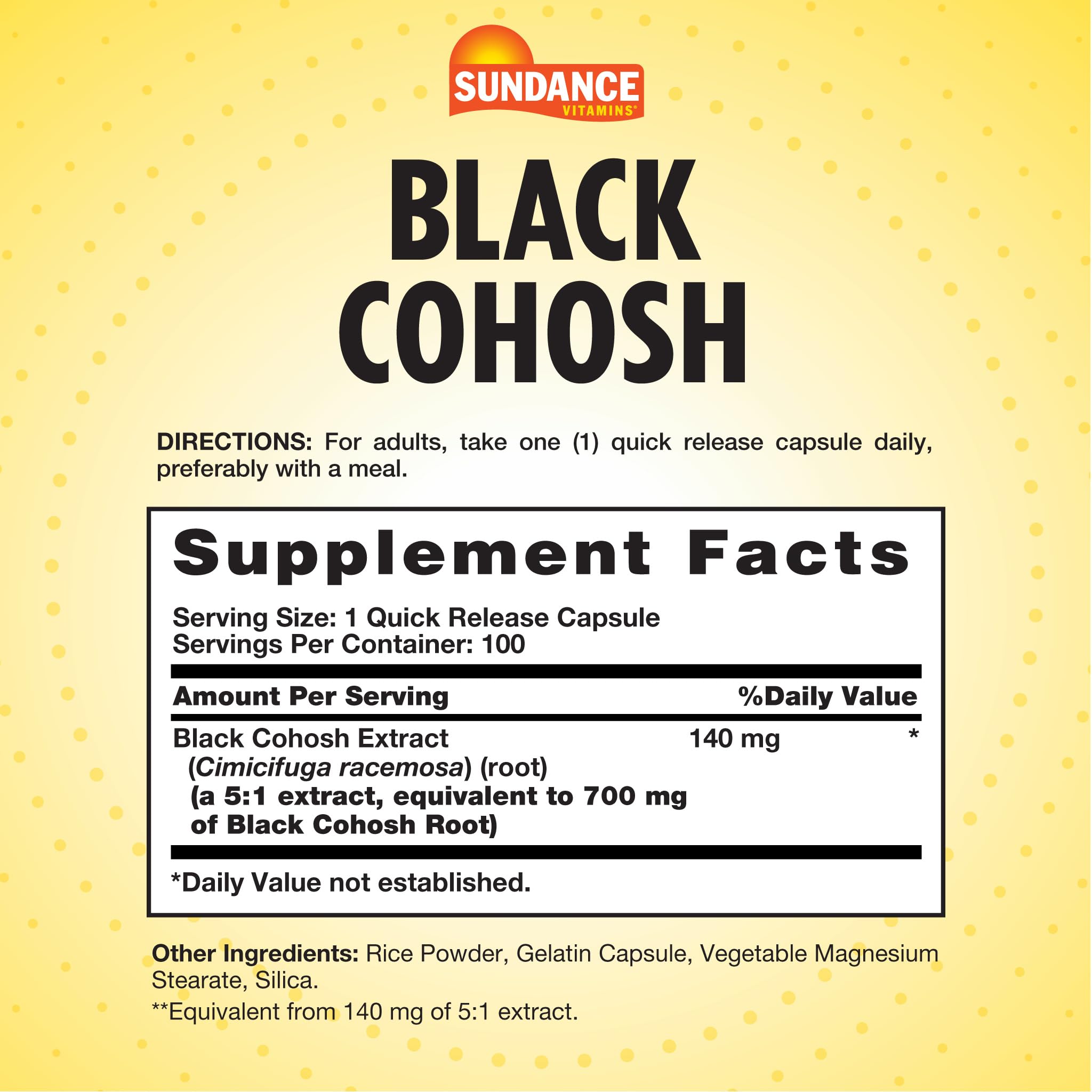 Sundance Vitamins Black Cohosh herbal supplement label