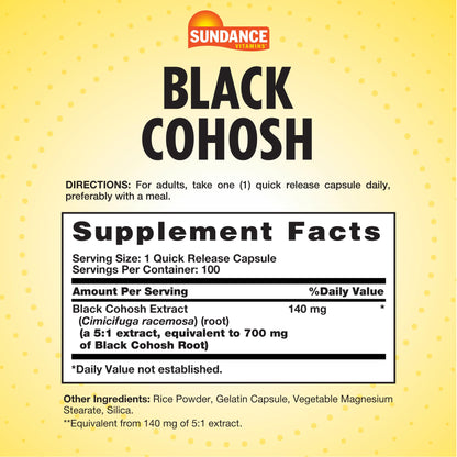 Sundance Vitamins Black Cohosh herbal supplement label
