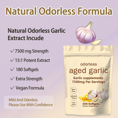 TANSPRESSO Primus odorless garlic supplement side label detailing organic heart and immune benefits