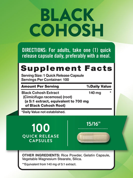 Nature's Truth Black Cohosh 100 capsules label details