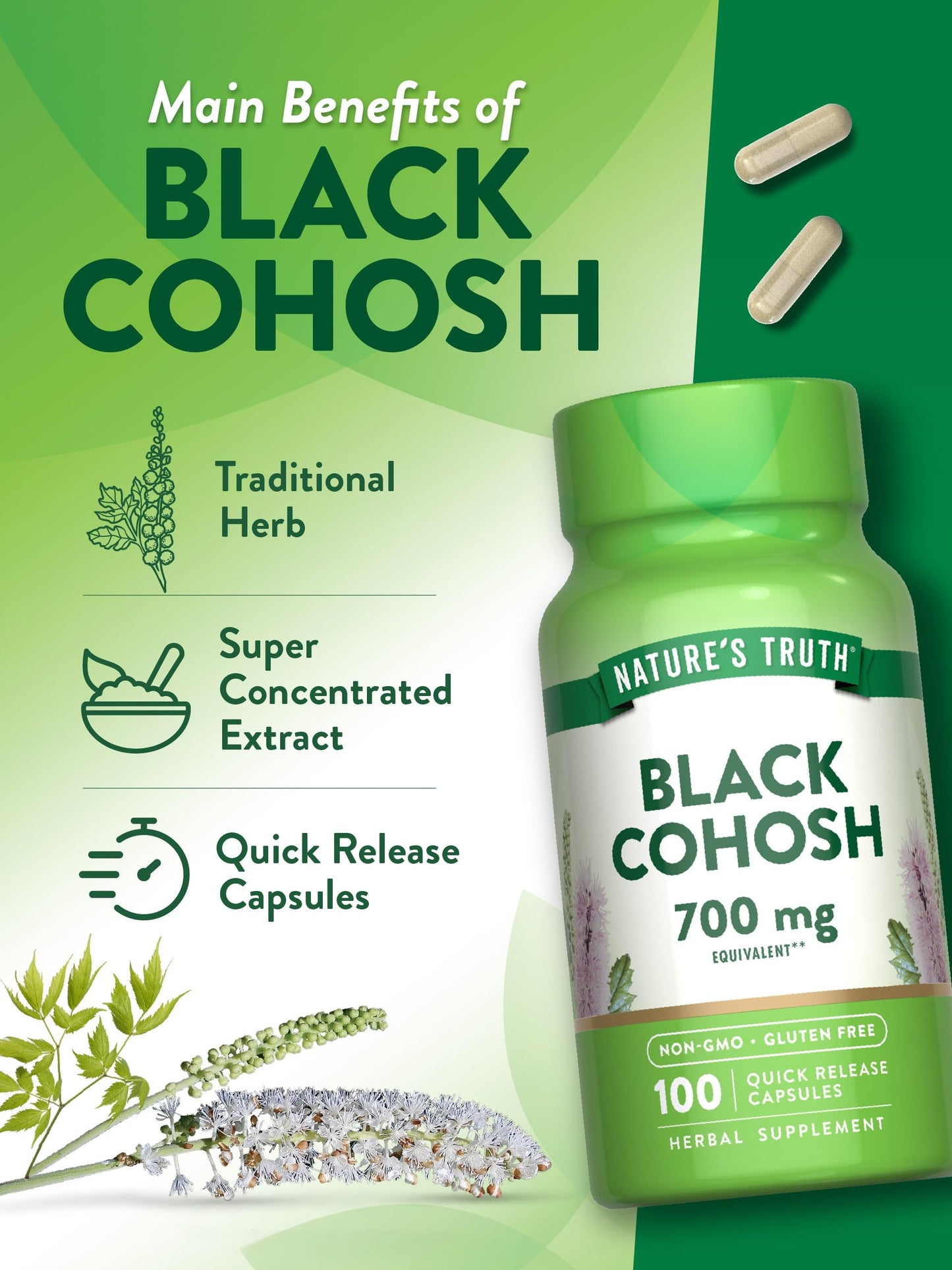 Close up of Nature's Truth Black Cohosh ingredient label