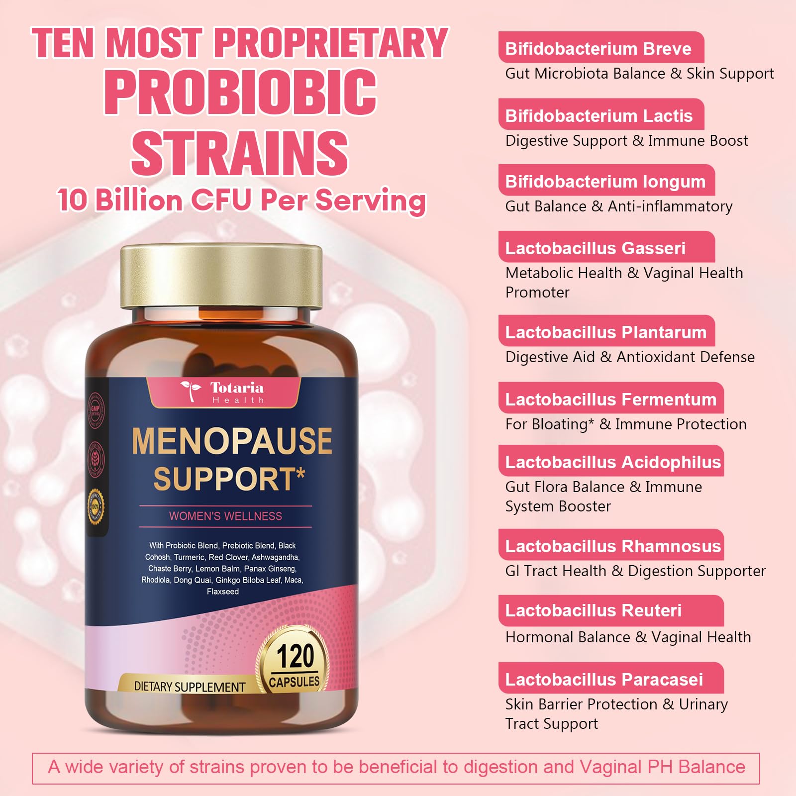Side view of Totaria 40-in-1 menopause support vegan capsules