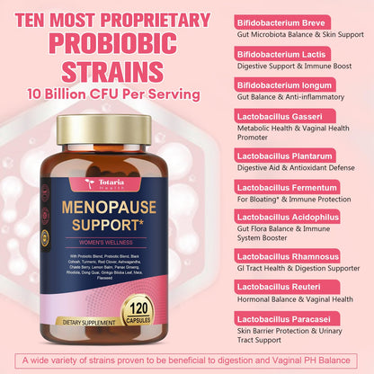 Side view of Totaria 40-in-1 menopause support vegan capsules