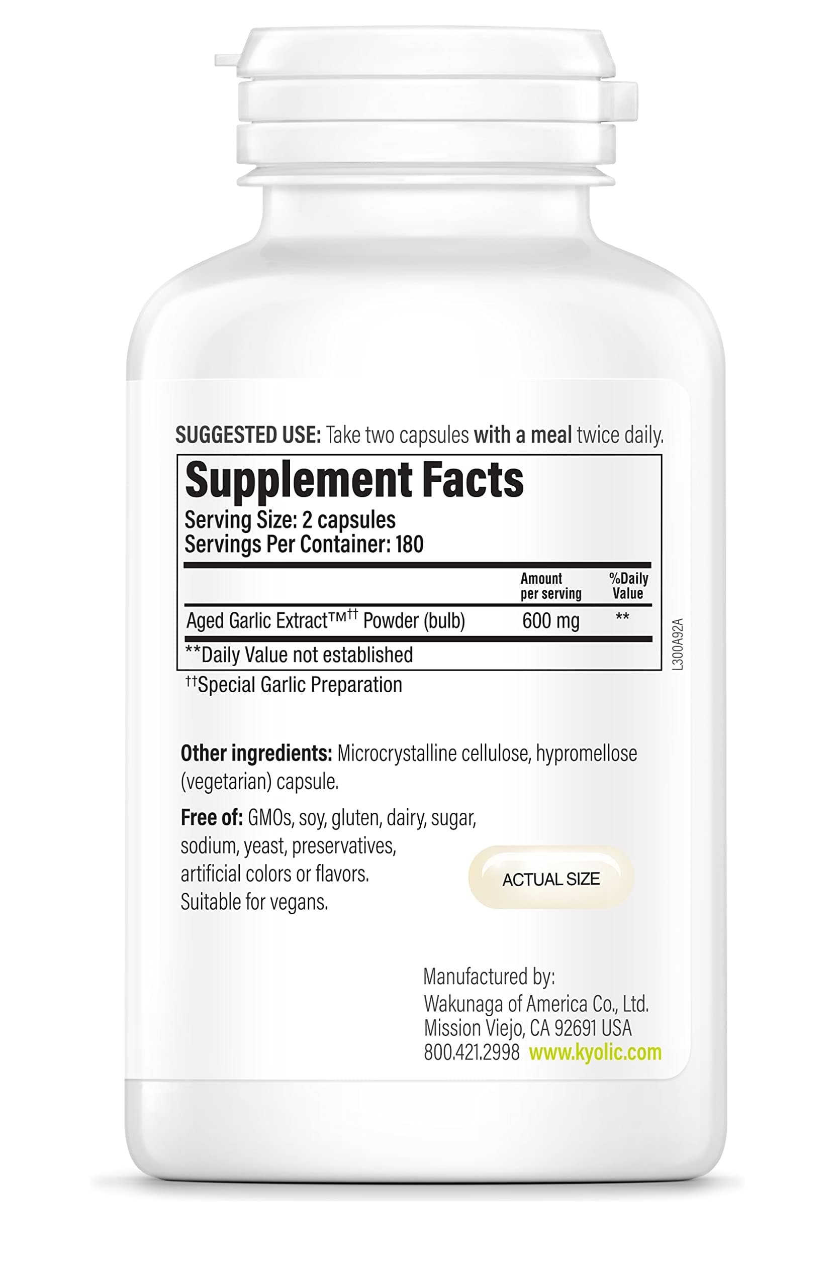 Kyolic cardiovascular health formula 300 supplement facts and premium ingredients label