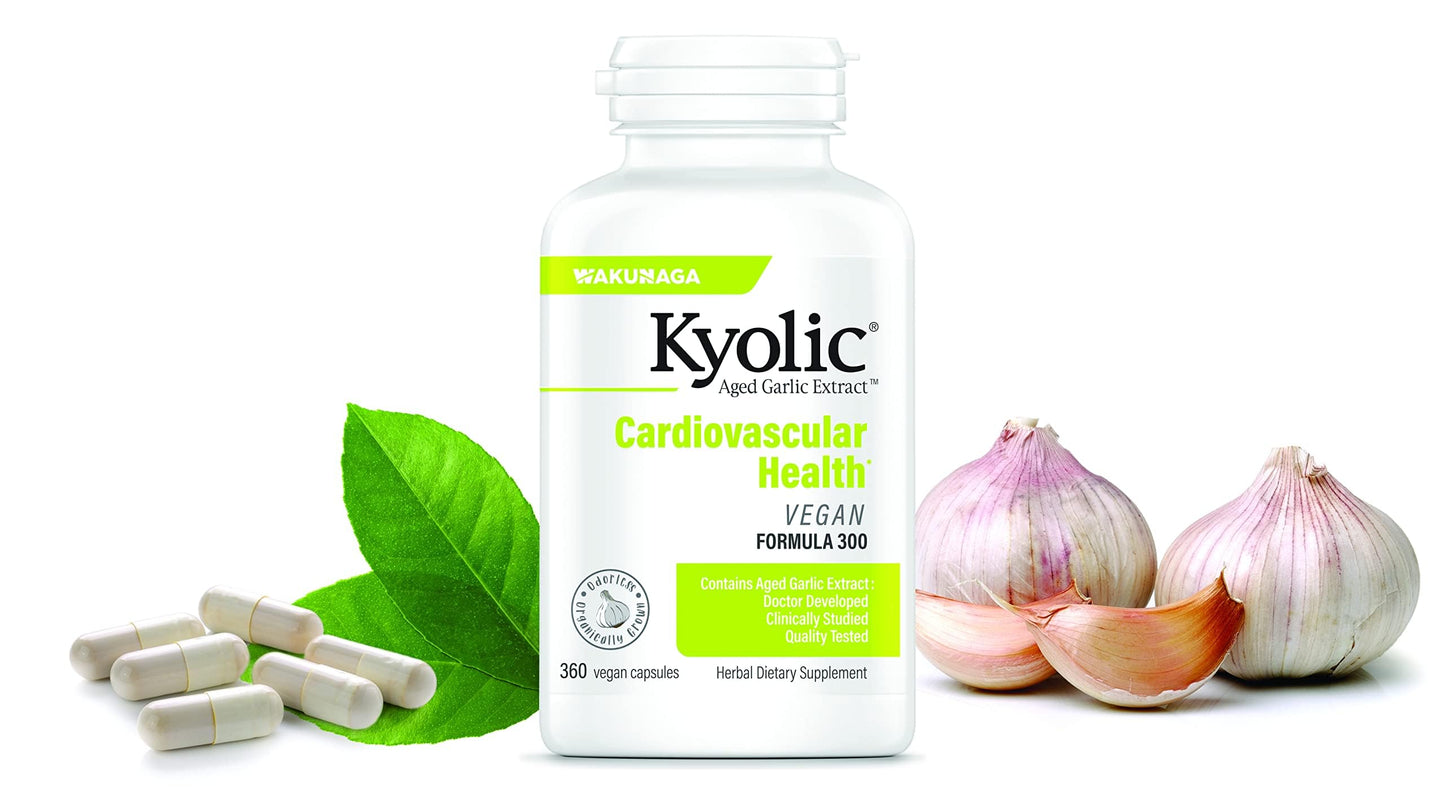 Kyolic vegan garlic supplement bottle displayed on a clean surface for wellness tracking