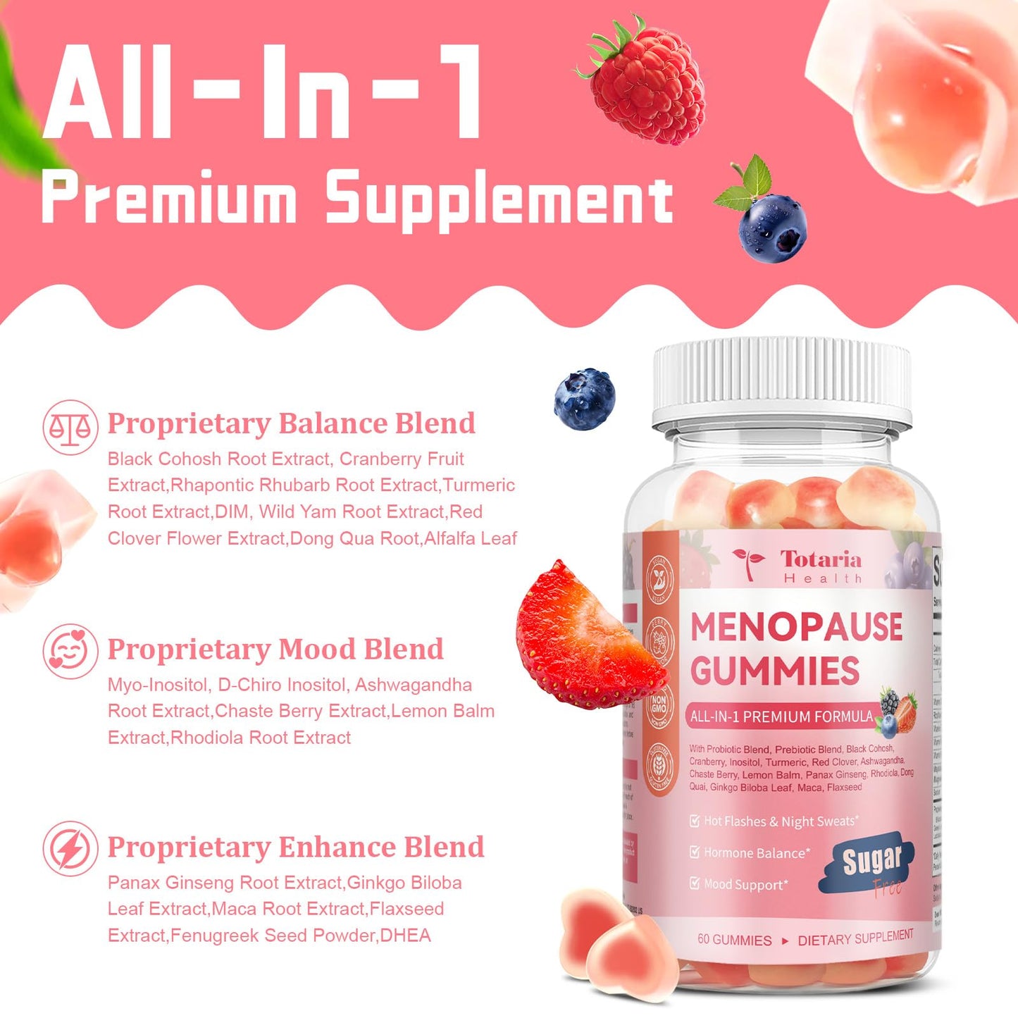 Close up of NutraPerfecto menopause relief gummies bottle
