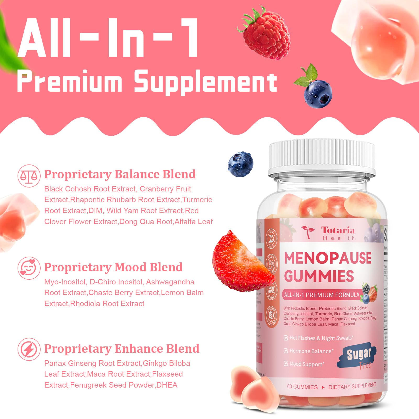 Close up of NutraPerfecto menopause relief gummies bottle