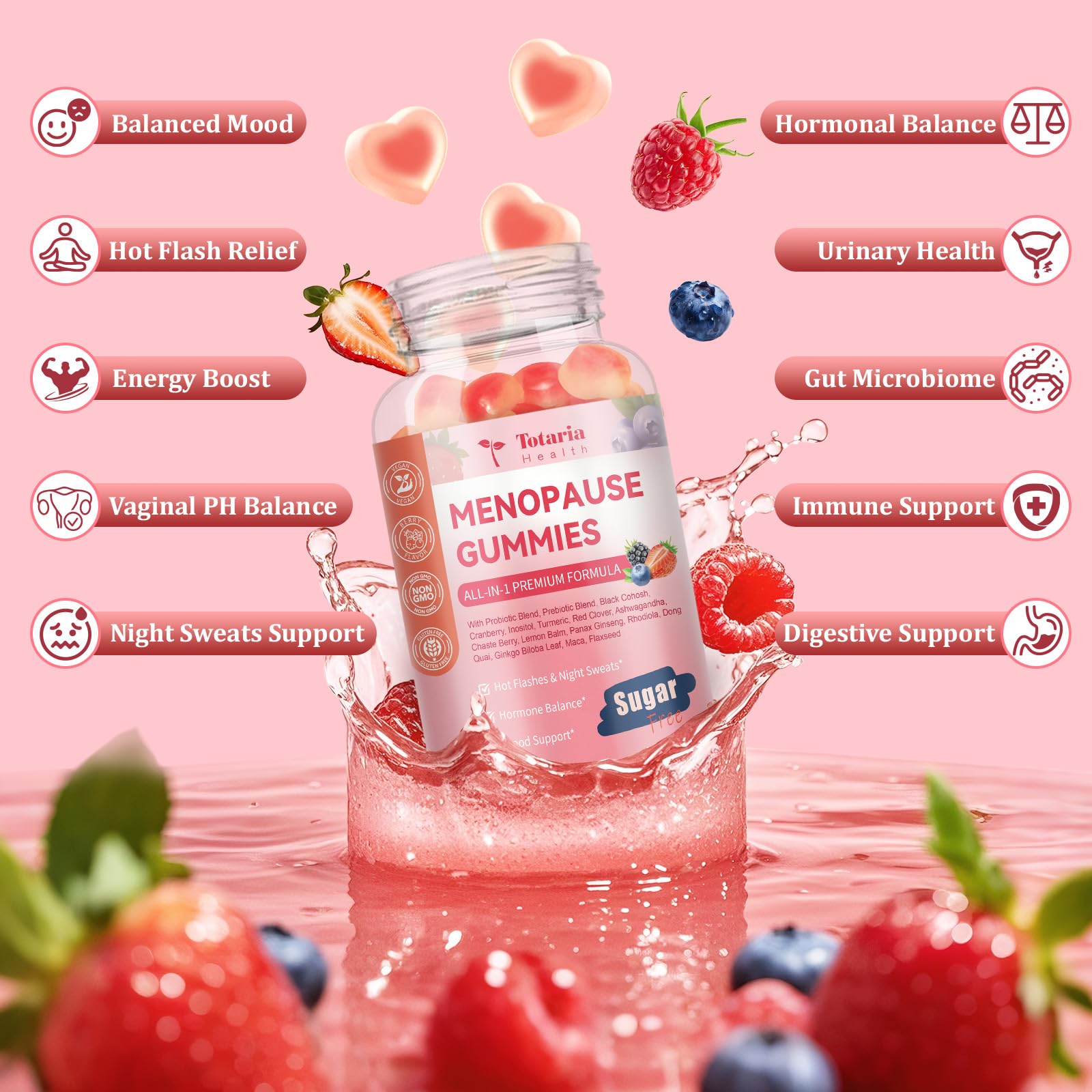 Side view of NutraPerfecto 60 gummy menopause support bottle