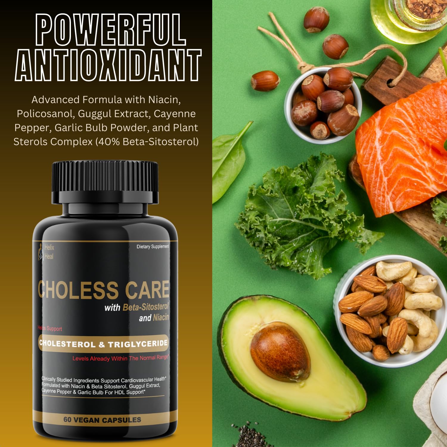 Helix Heal heart supplement dietary facts and vegan ingredients label