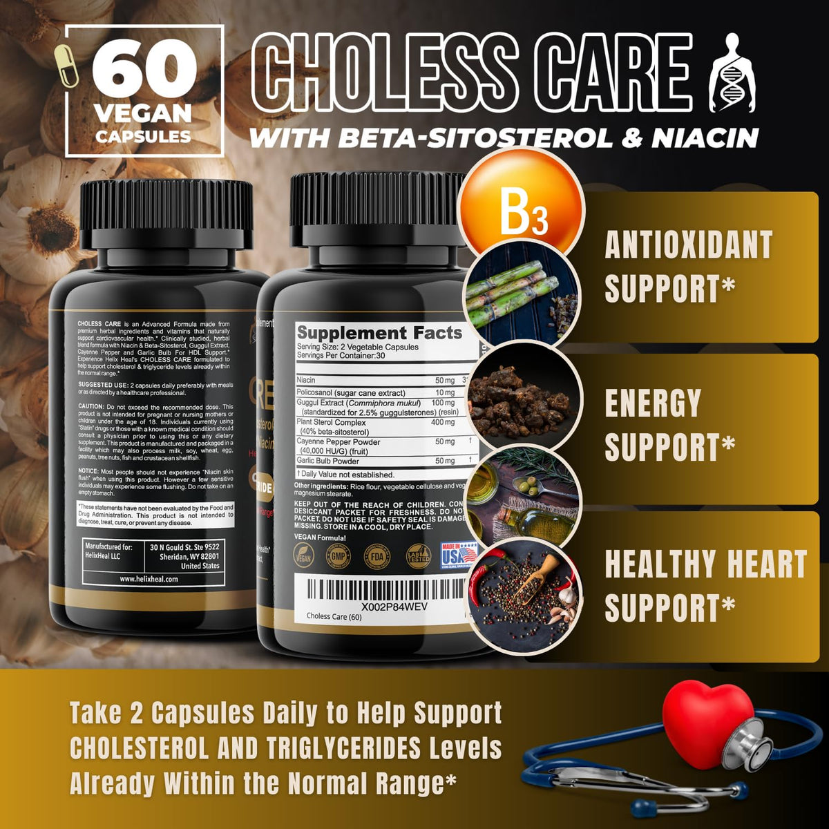 Natural plant sterols and guggul extract heart health formula