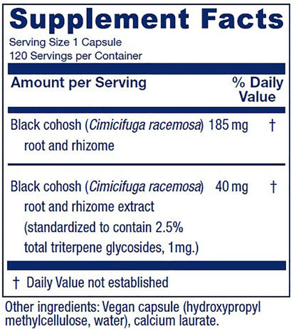 Vitanica Black Cohosh supplement bottle label ingredients