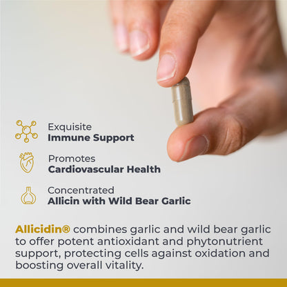 Authentic USA imported Allicidin broad spectrum garlic extract capsules.