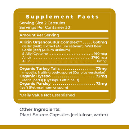 Premier Research Labs Allicidin immune supplement clear bottle close up.