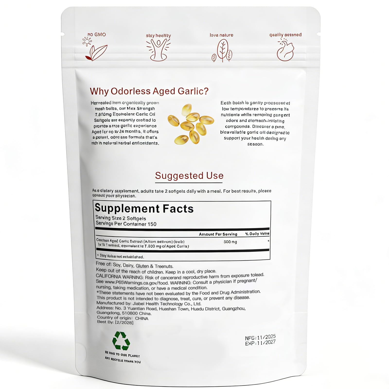 All-natural garlic capsules showing daily serving size and maximum strength formula