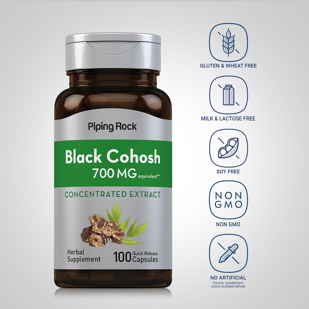 Back of Piping Rock Black Cohosh bottle showing ingredients
