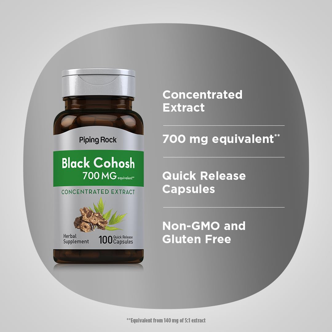 Close up of Piping Rock Black Cohosh 700mg capsule packaging