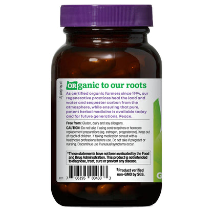 Back view of Oregon's Wild Harvest supplement bottle with ingredients