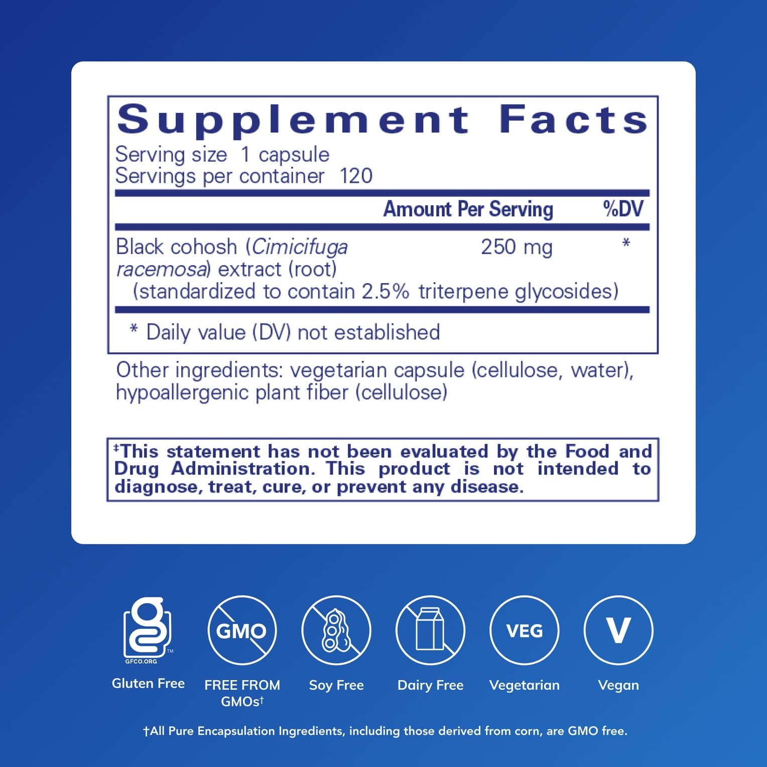Pure Encapsulations Black Cohosh 120 capsules label detail