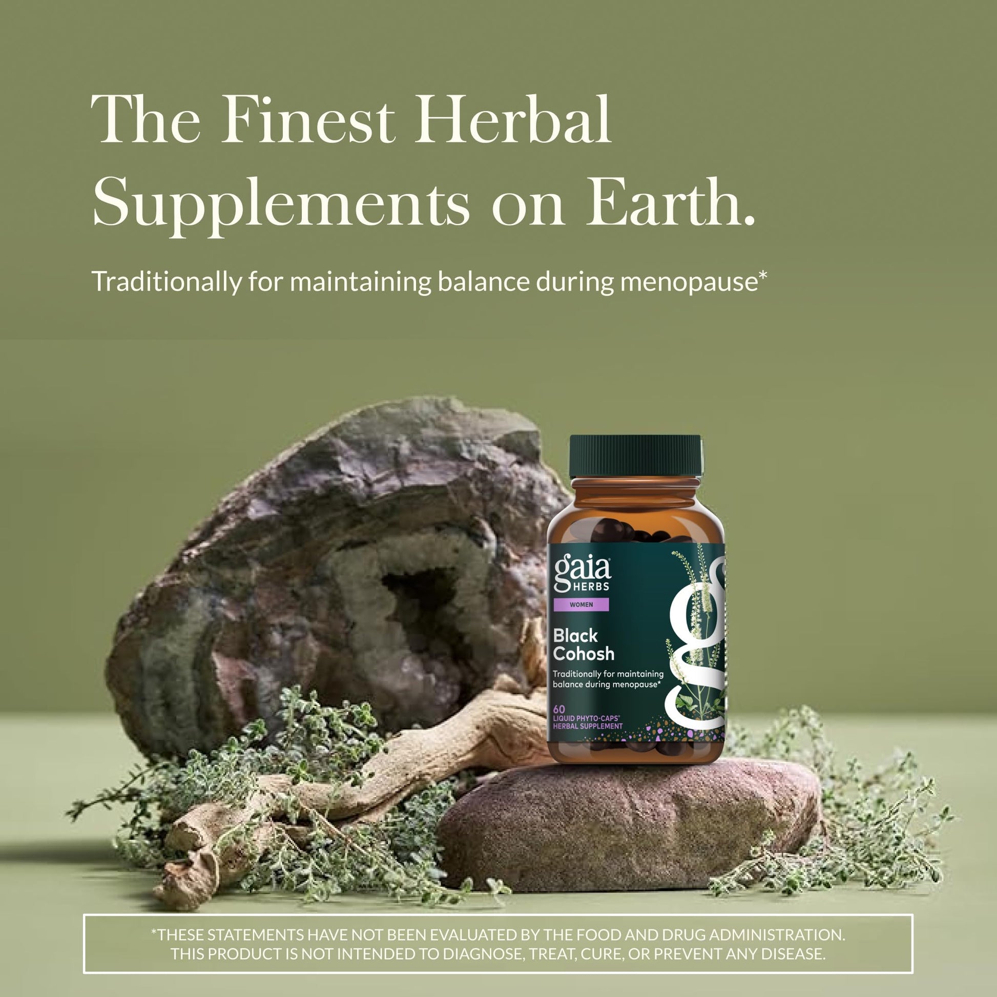 Gaia Herbs Black Cohosh bottle showing vegan liquid capsule label