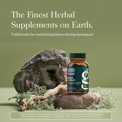 Gaia Herbs Black Cohosh bottle showing vegan liquid capsule label