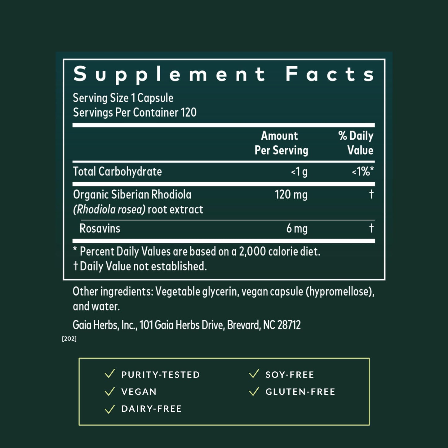 Side view of Gaia Herbs Black Cohosh packaging detailing ingredients