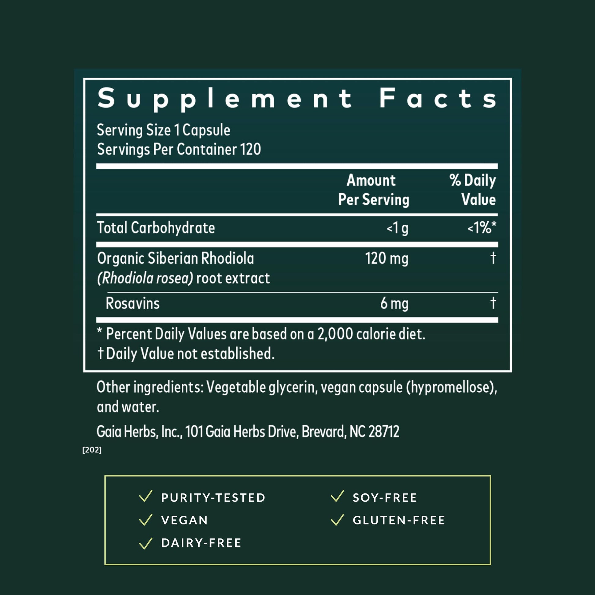 Side view of Gaia Herbs Black Cohosh packaging detailing ingredients