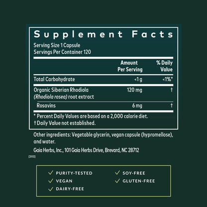 Side view of Gaia Herbs Black Cohosh packaging detailing ingredients