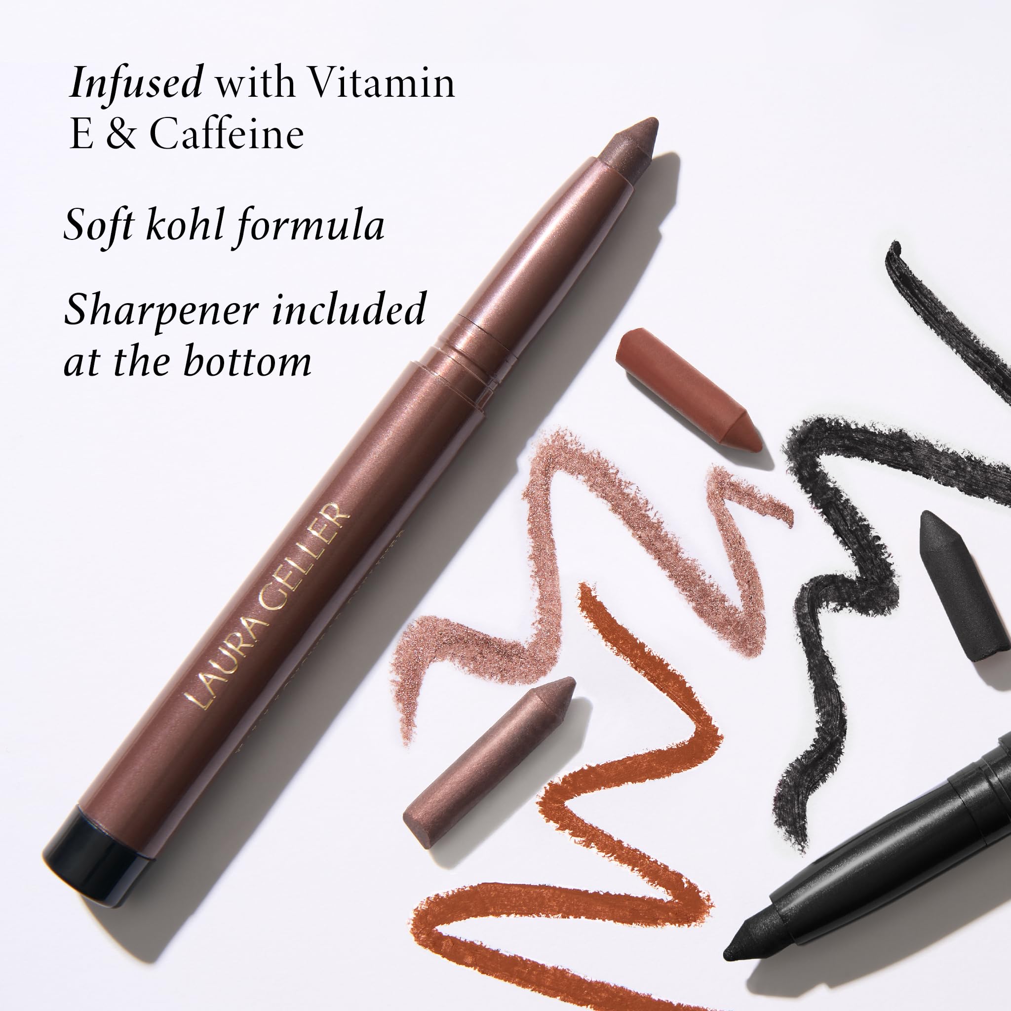 Laura Geller New York eyeliner pencil with built-in sharpener visible