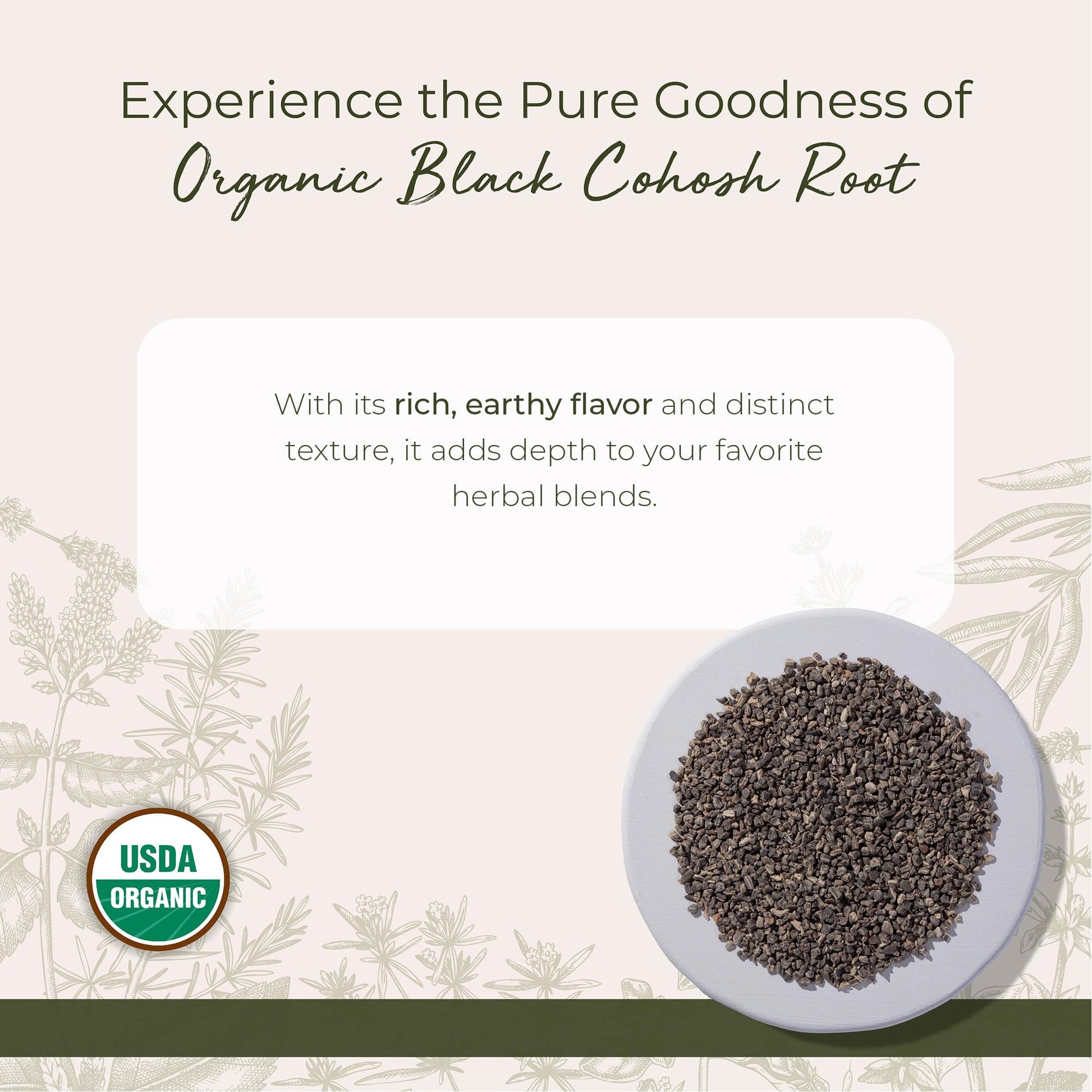 Close up of Starwest Botanicals cut and sifted organic black cohosh root texture