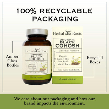Close up of Herbal Roots vegan black cohosh root packaging
