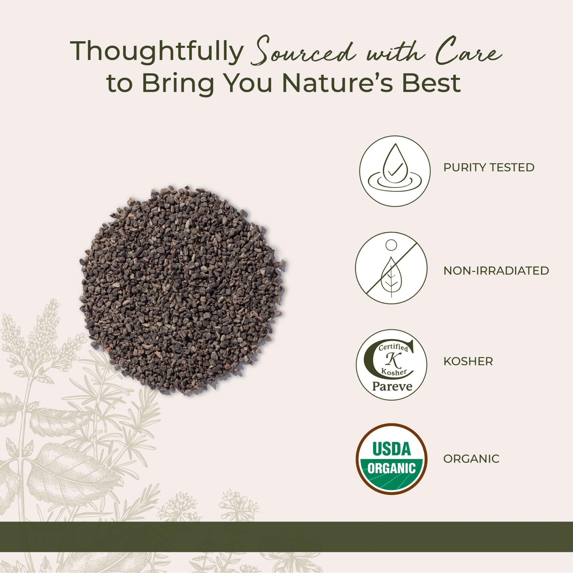 USDA organic and kosher certifications on Starwest Botanicals pouch